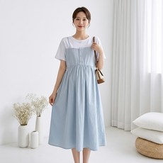 알럽홈 여성용 여름 버튼 반팔 미디 임산부 원피스 L263-0298