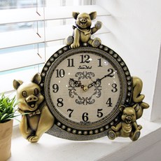 靜音幸福福豬鑄造桌鐘 HSC-110G, 金黃色