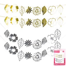 PARTYSHOW 奢華金屬花朵拉旗 2款 x 2入組, 1套, 金色, 銀色