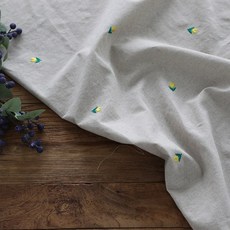 桑尼設計 亞麻刺繡布料 寬幅 黃色鬱金香 a2941, 1個, 自然色