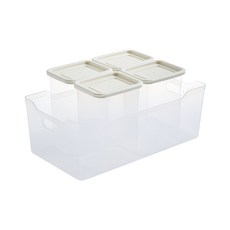 EASY&FREE 이지킵 B套組 分裝整理容器 象牙白 870ml x 4p + 小托盤, 1套