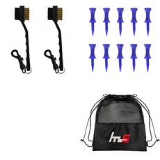 NAYASTYLE 高爾夫球桿頭清潔器 2入 + PE 高爾夫短球梯 10入 + 收納袋組合 GFYP-32-3+169-2PU, 混合顏色