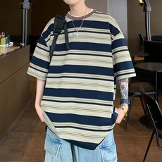 마켓에이 남성용 누아 스트라이프 배색 반팔 티셔츠 T25SS3-A1824