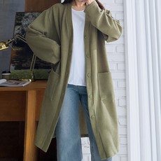 빼빼 여성용 오픈 포켓 버튼 롱 가디건