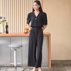 ZERO STREET 泡泡袖短版短袖外套+長褲套裝