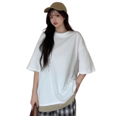 여성용 레이어드 오버핏 티셔츠