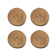 藤編圓形杯墊 4入組, 單色