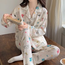 엘쏘 여성용 프리미엄 아사면 소프트 잠옷 상하의 세트