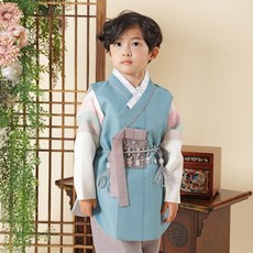 Agahanbok 男童用藍色珊瑚湖韓服套裝