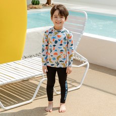 Lalaamang 男童印花防曬長袖泳衣+泳褲