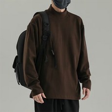 남성용 패션플로우 무지 긴팔 루즈핏 반폴라 티셔츠