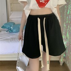 구디프 여성용 롱스트링 슬림핏 솔리드 5부 팬츠