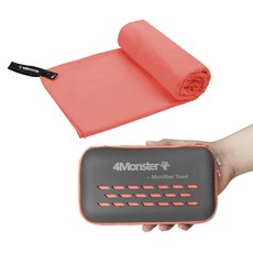 4monster Microfiber超細纖維多用途毛巾 75 x 150 cm + EVA收納盒組, 1套, 印度珊瑚色
