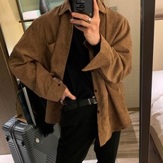 男士時尚潮流風基本款燈芯絨長袖襯衫式外套