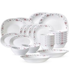 Bormioli ROCCO 6人份玫瑰印花碗盤餐具組 28入, 8種, 白色