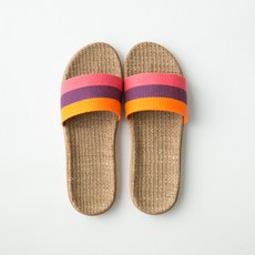 왕골 라탄 심플라인 여름 슬리퍼, 오렌지 + 핑크, 1개