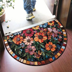 微笑玄關地墊 半圓形, 花朵, 1個