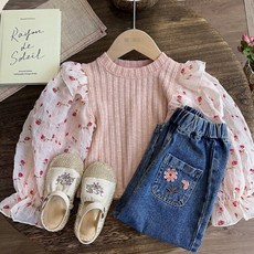 Uvely 女童荷葉邊上衣 + 牛仔褲