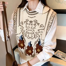 Murielle 女款復古圖騰撞色針織背心