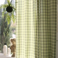 ANDCOTTON 純棉格紋遮蔽簾 穿桿式, 青檸格紋