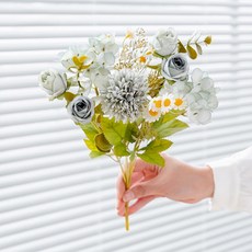 홈플로우 인테리어 플라워 데이지 장미 수국 조합 꽃다발, 블루, 1개