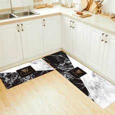感性印花PVC廚房地墊, 11黑白大理石