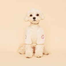 Flot 狗狗毛絨刷毛花朵高領大學T, 象牙白