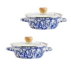 電磁爐適用潑墨設計琺瑯附蓋砂鍋組, 砂鍋 19cm+砂鍋 21cm, 藍色