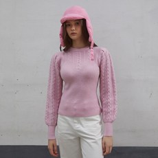 EGOIST 麻花編織泡泡袖柔美套頭針織衫 ER4BO906