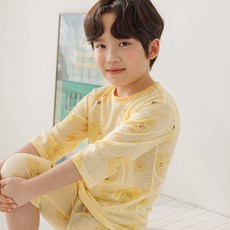 마벨슈슈 아동용 냉감 통기성 스마일 치즈 쿨업 자가드 7부 상하의 세트