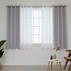 CARDECO Dimanche 遮光窗簾 2p + Coco 格紋蕾絲窗簾 2p + 窗簾綁帶 4p 組, 紫丁香色