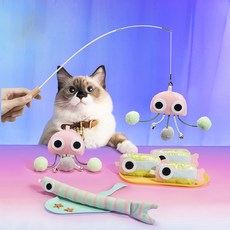 MewooFun Tillet Cat 魷魚外星人釣魚竿玩具套組, 混色, 1套