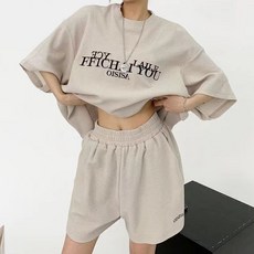 MEICHEL 女性夏季日常寬鬆字母短袖 + 短褲套裝 10440
