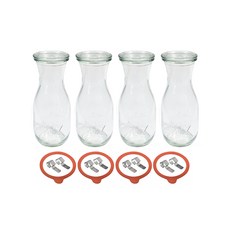 WECK 果汁玻璃收納瓶530ml No.764 4p+蓋子4p+膠圈4p+夾子8p套組, 1套