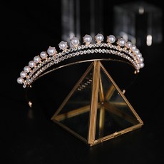 Luna Glam 珍珠裝飾髮帶 髮飾 自助婚禮皇冠 WT325, 金色, 1個