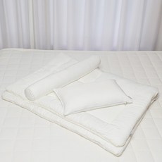 ahtty blanc 嬰幼兒用雙面莫代爾枕頭 + 薄被 + 身體枕套組, 白色