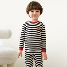 unifriend 童款條紋小熊圖案9分袖上衣長褲組