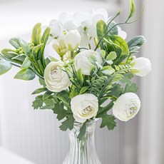 플라워트리 조화 장식 수국 러넌큘러스 꽃다발 30cm, 크림, 1개