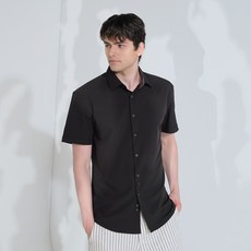 NicoleStGilles 男士素色合身襯衫 NVMH095, 黑色