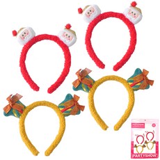 PARTYSHOW 聖誕髮箍 聖誕老人 2入 + 鈴鐺 2入 組合, 1套, 混合顏色