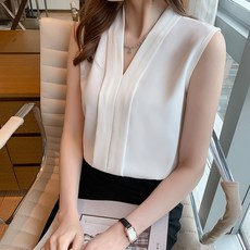 마더브띠 여성용 심플 브이넥 민소매블라우스