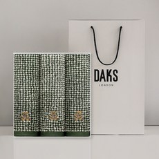 DAKS 小格紋洗臉毛巾 190g x 3入 40支精梳棉 + 提袋, 1個, 綠色