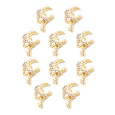 市集感大容量DIY婚禮透明水鑽寶石美甲珍珠飾品, 垂墜月亮 金色, 10個