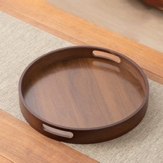 아메리칸로드 원목 손잡이 원형 홈카페 쟁반 HR2695, 월넛, 1개