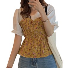 Lihong 女款花卉馬甲式鬆緊短袖罩衫