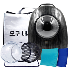 예펫 반려동물 우주선 이동 가방 + 방수매트 + 선물가방 세트, 블랙(가방), 랜덤발송(매트), 1개