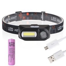 메이크스피드 더블 COB LED 충전식 헤드랜턴 + 18650 배터리 3000mAH, 1세트, 블랙