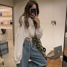 Elsso 女款寬鬆抽繩短版長袖T恤