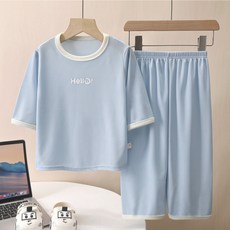 兒童用涼感透氣Hello七分袖夏季居家服上衣 + 下褲組合