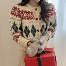 TANIZ 女款毛絨北歐圖案圓領針織開襟衫